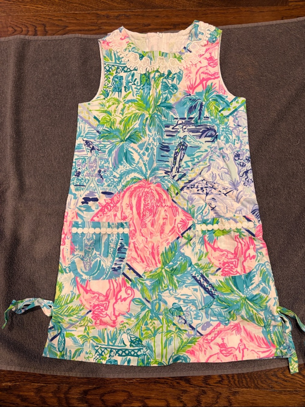Lilly Pulitzer Girls Tropical Print Shift Dress in Pink, Blue, Green